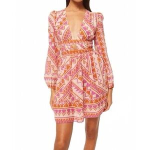Misa Los Angeles Pink and Orange Geometric Midi Dress